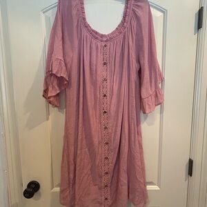NAIF Dusty Rose Button-Trim Midi Dress